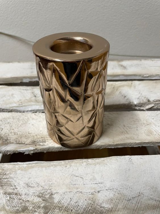 Edler Teelichthalter Bronze / Gold mit Muster - Höhe 12 cm