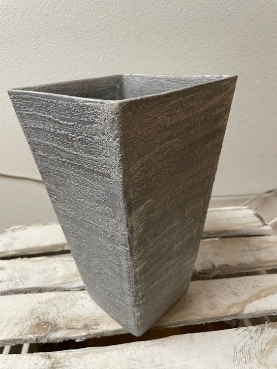 Vase Grau Quadratisch Betonoptik 16x16x28 cm Deko NEU
