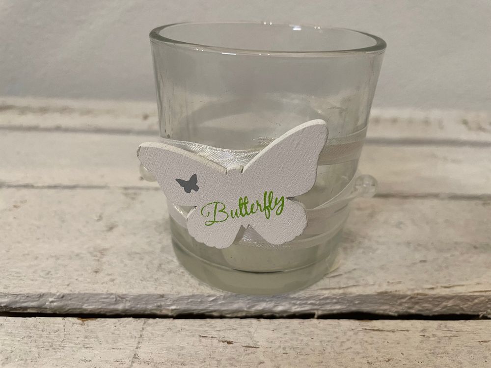 Windlicht Glas Schmetterling Teelichthalter 8cm 7cm Deko NEU